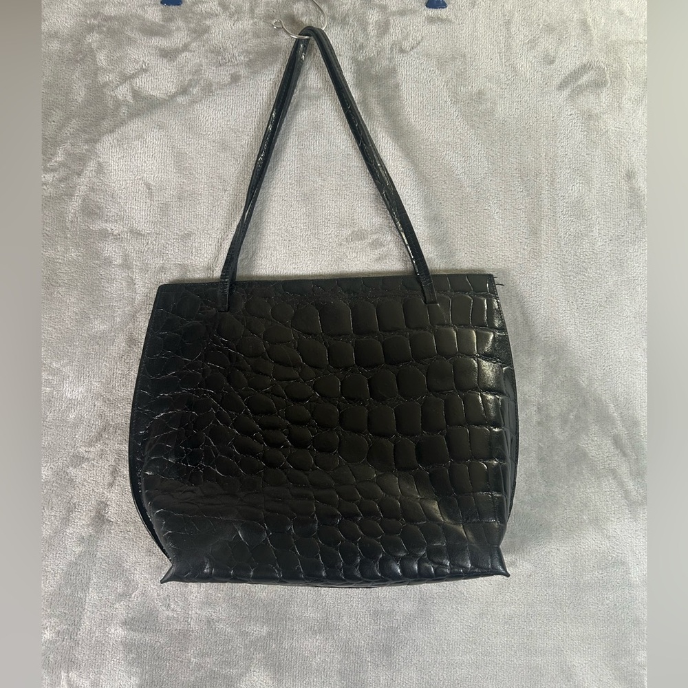 Furla crocodile embossed black leather tote bag - Picture 8 of 16